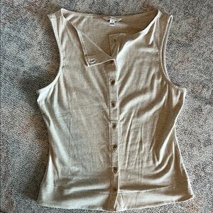 Sleeveless Beige Button-Up Top Boat Neck Banana Republic